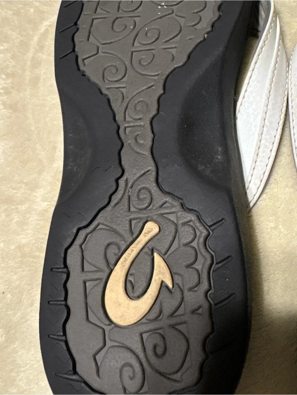 OluKai White Strap Black Footbed Women's Thong Sandals